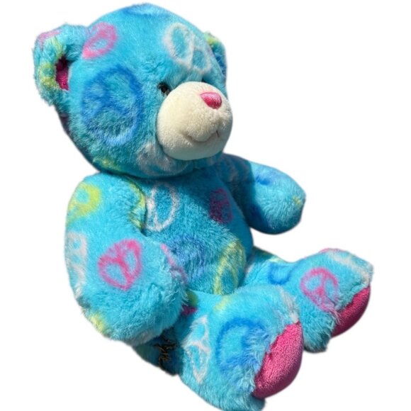 Build A Bear Sitting Blue Hippie Peace Plush Stuffed Support Pet Toy BFF Retro - Picture 6 of 16